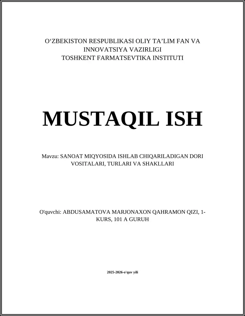 Sanoat miqyosida ishlab chiqariladigan qattiq og'iz preparatlari: tabletkalar