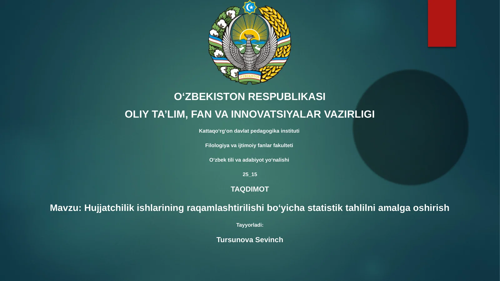 Hujjatchilik ishlarining raqamlashtirilishi boʻyicha statistik tahlilni amalga oshirish