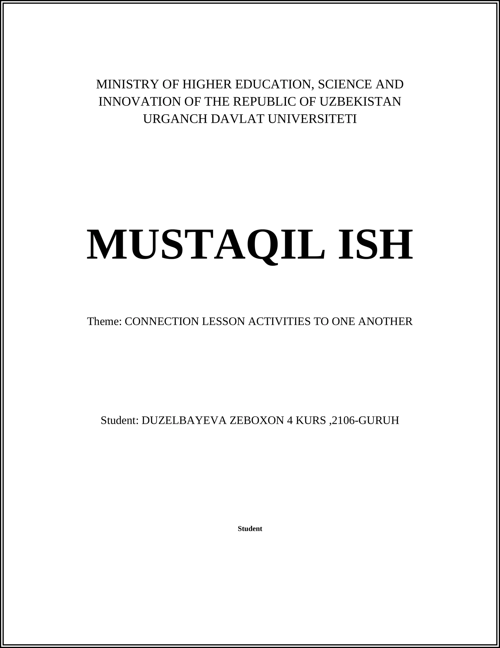 CONNECTION LESSON ACTIVITIES TO ONE ANOTHER