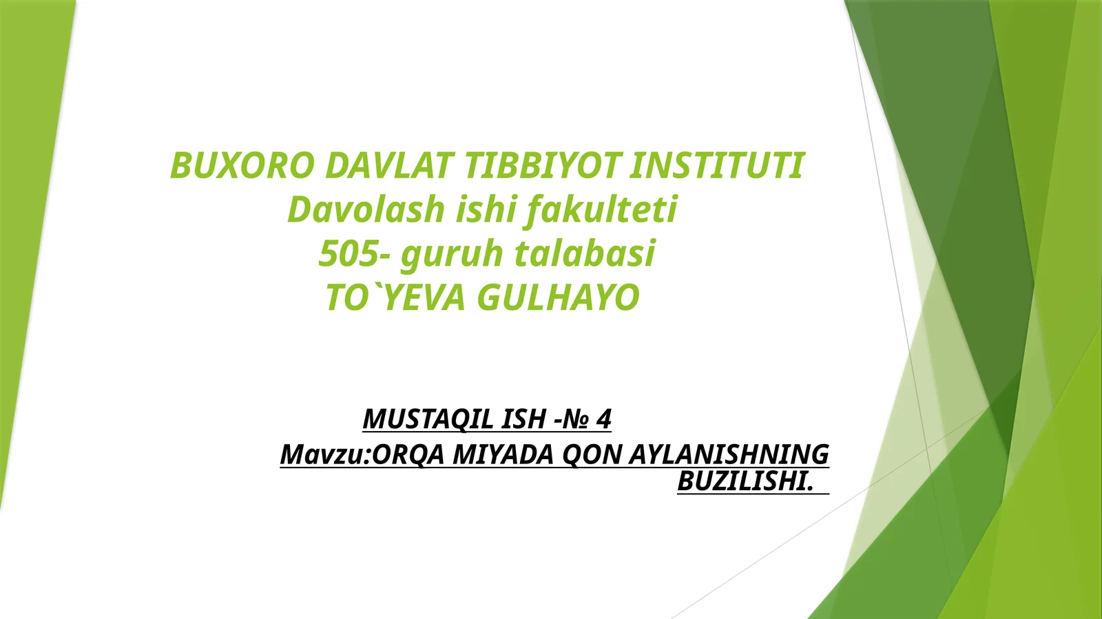 ORQAMIYADA QON AYLANISHNING BUZILISHI