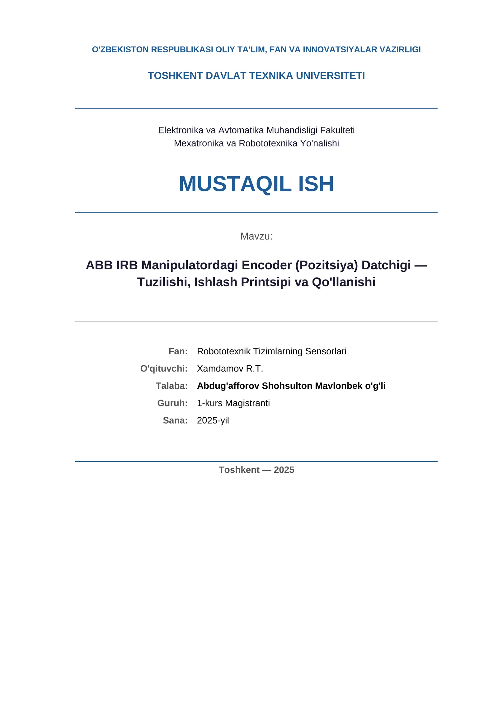 ABB IRB Manipulatordagi Encoder Datchigi