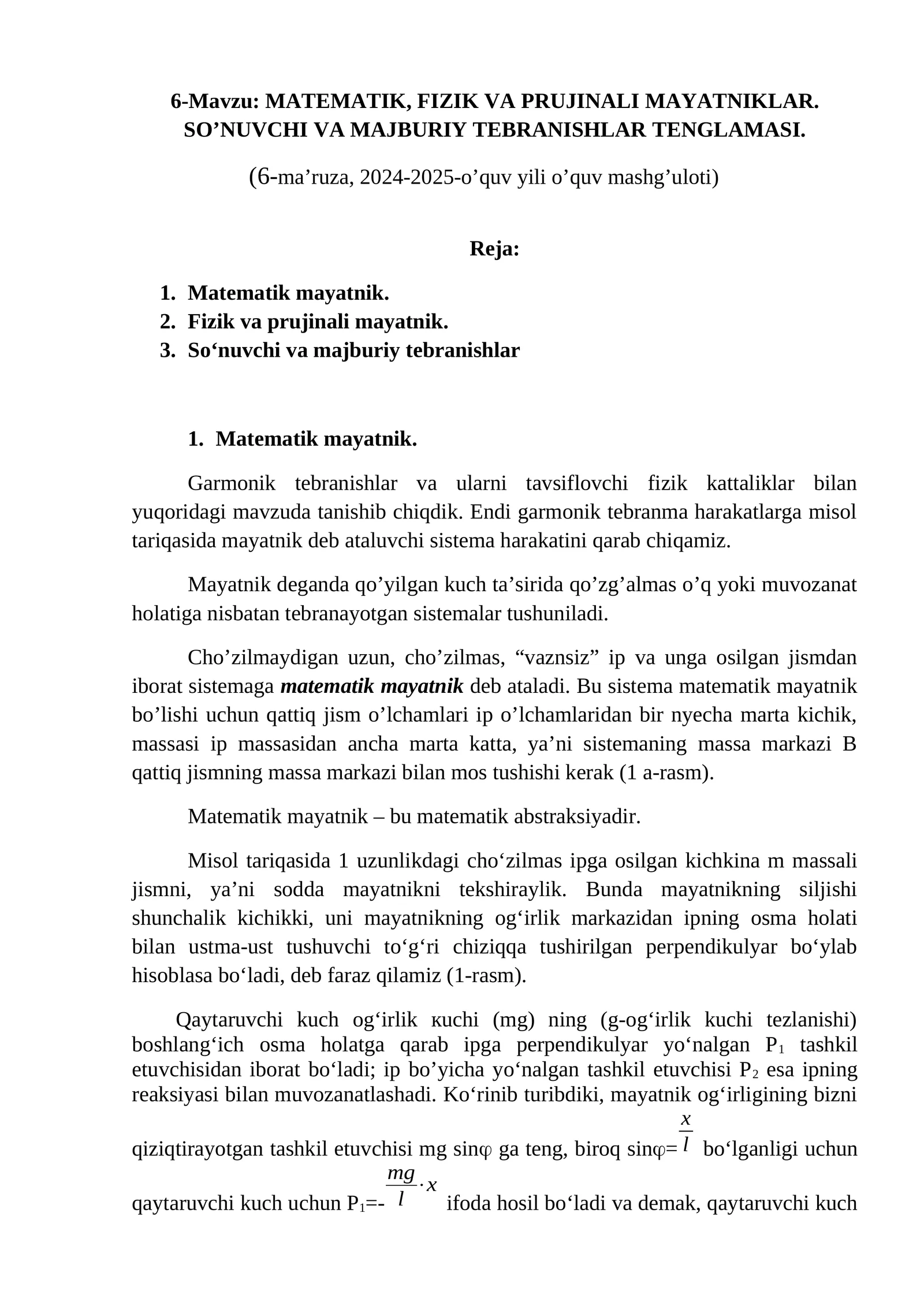Matematik, fizik va prujinali mayatniklar