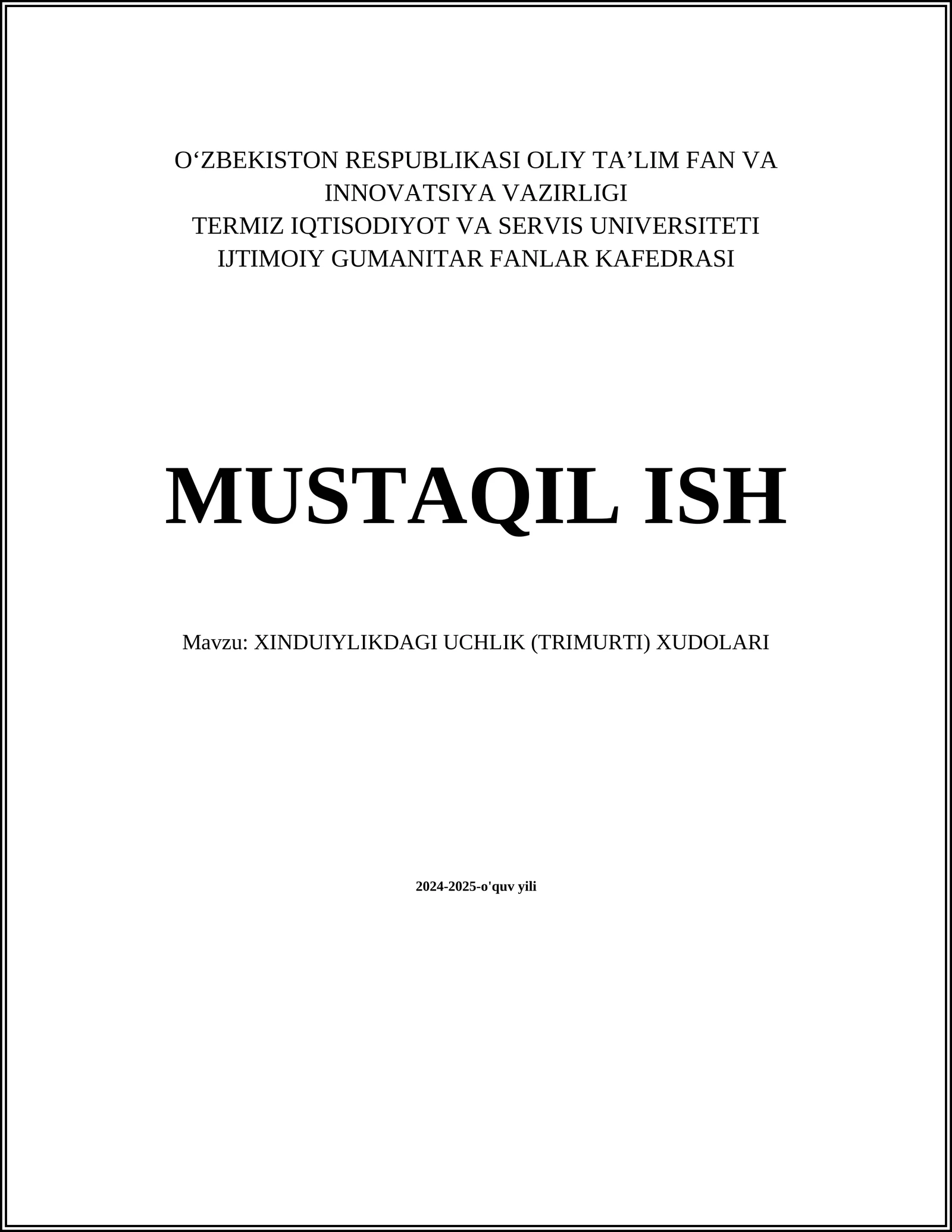 XINDUIYLIKDAGI UCHLIK (TRIMURTI) XUDOLARI