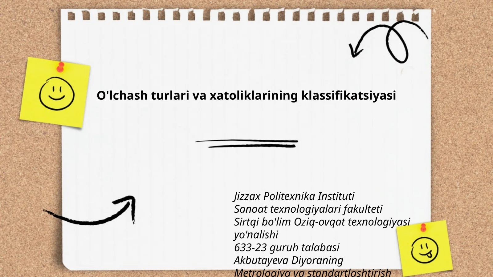 O'lchash turlari va xatoliklarining klassifikatsiyasi