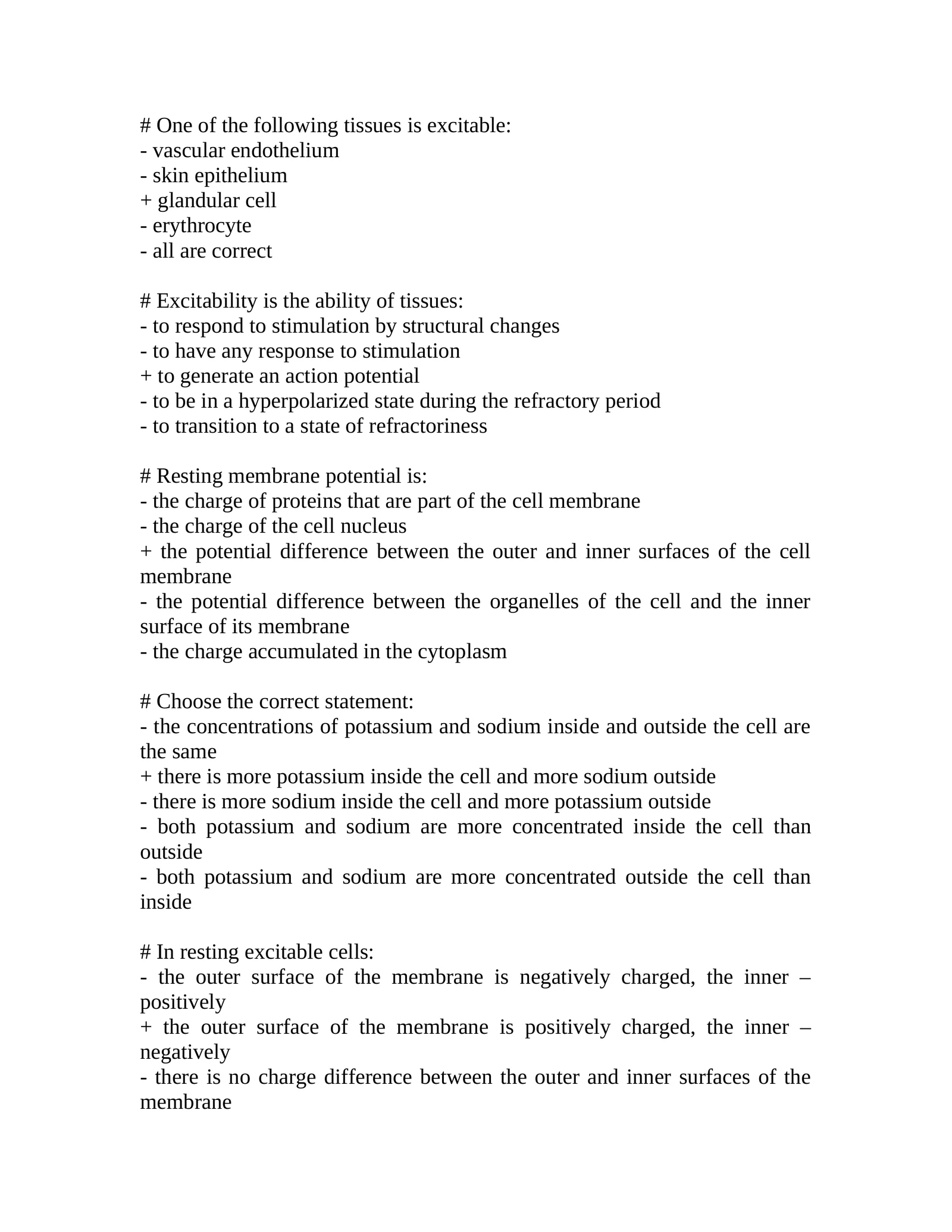 Excitability of tissues