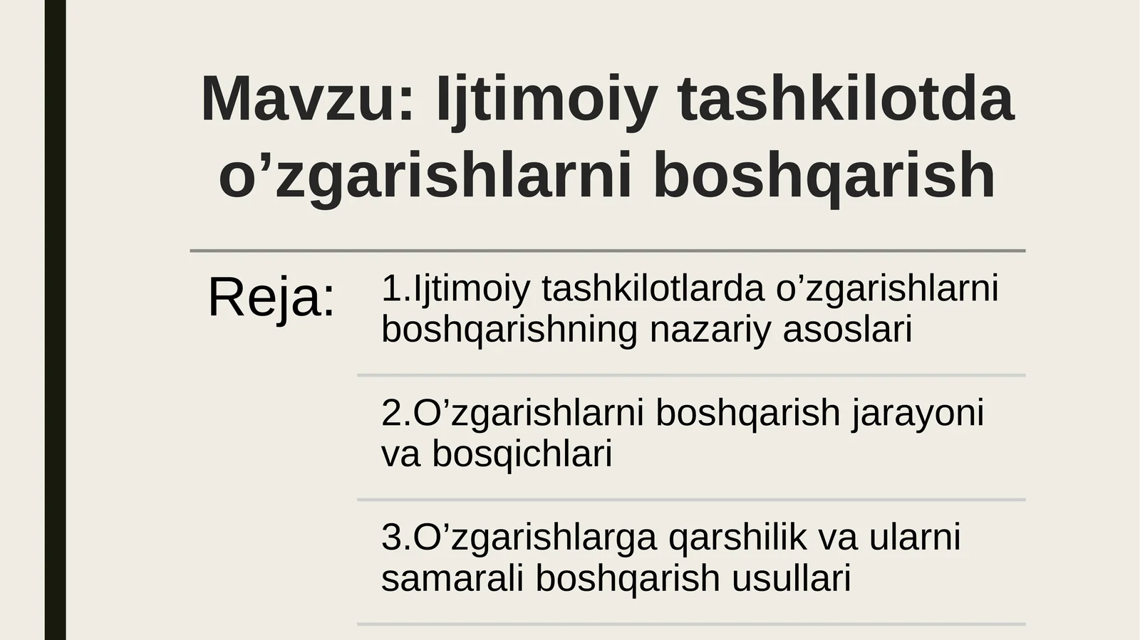 Ijtimoiytashkilotdao’zgarishlarniboshqarish