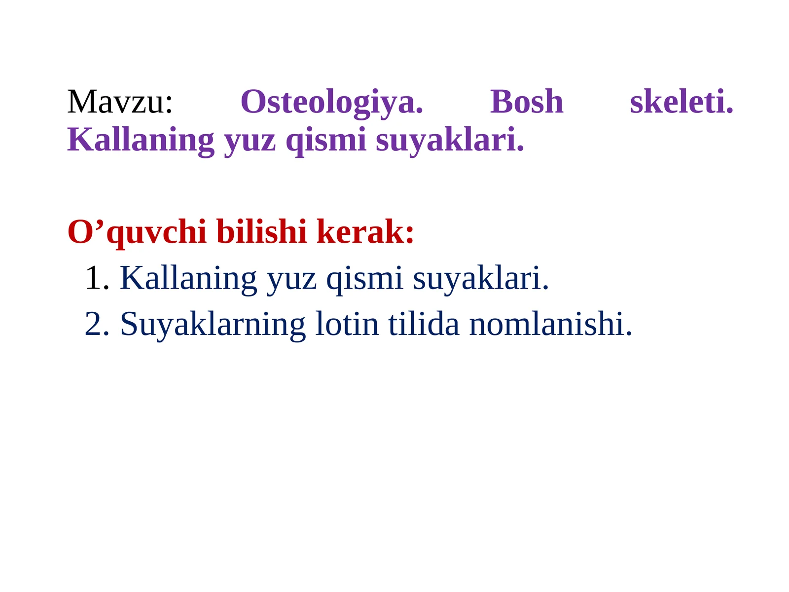 Osteologiya.Boshskeleti.Kallaningyuzqismi suyaklari