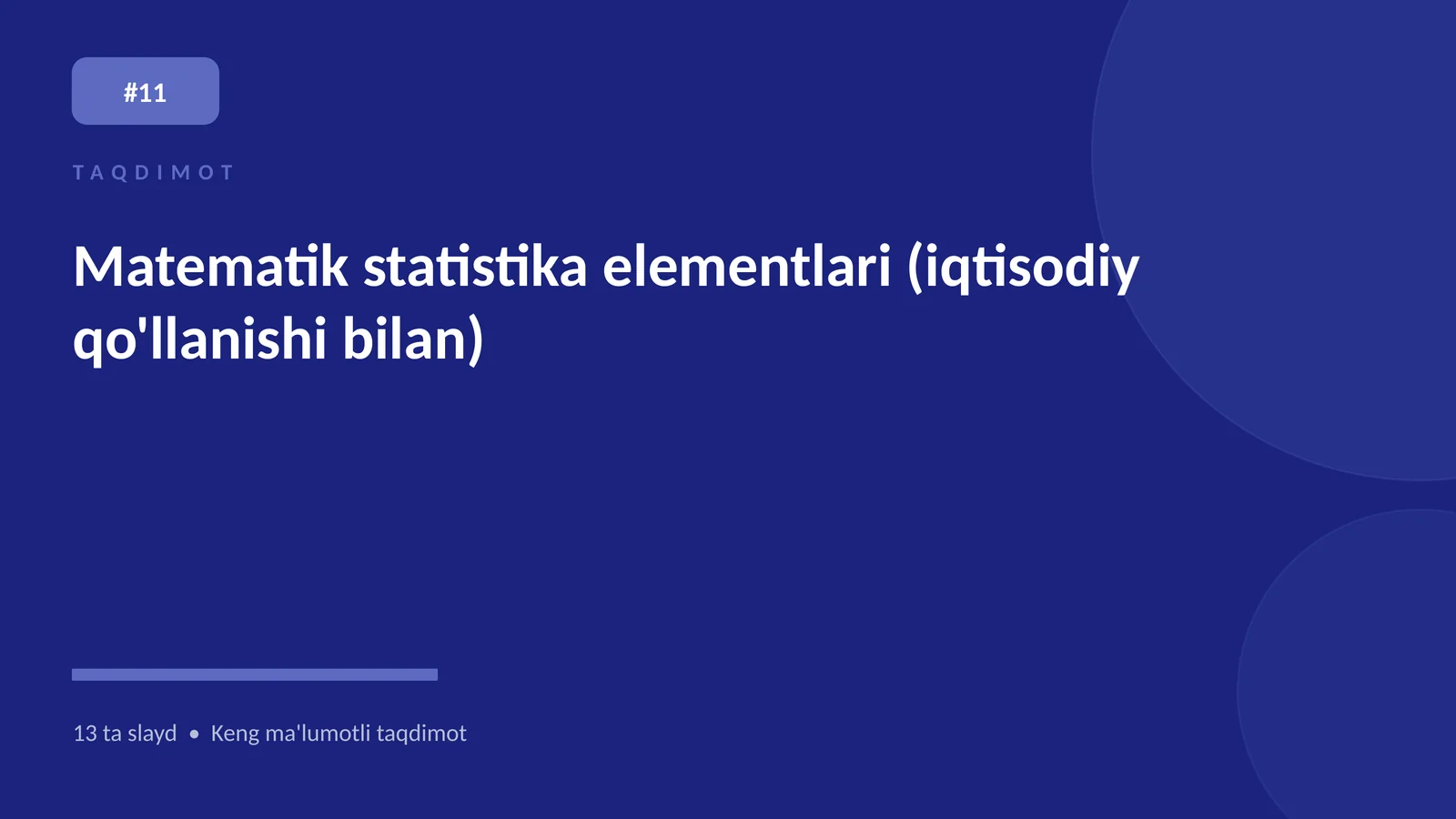 Matematik statistika elementlari (iqtisodiy qo'llanishi bilan)