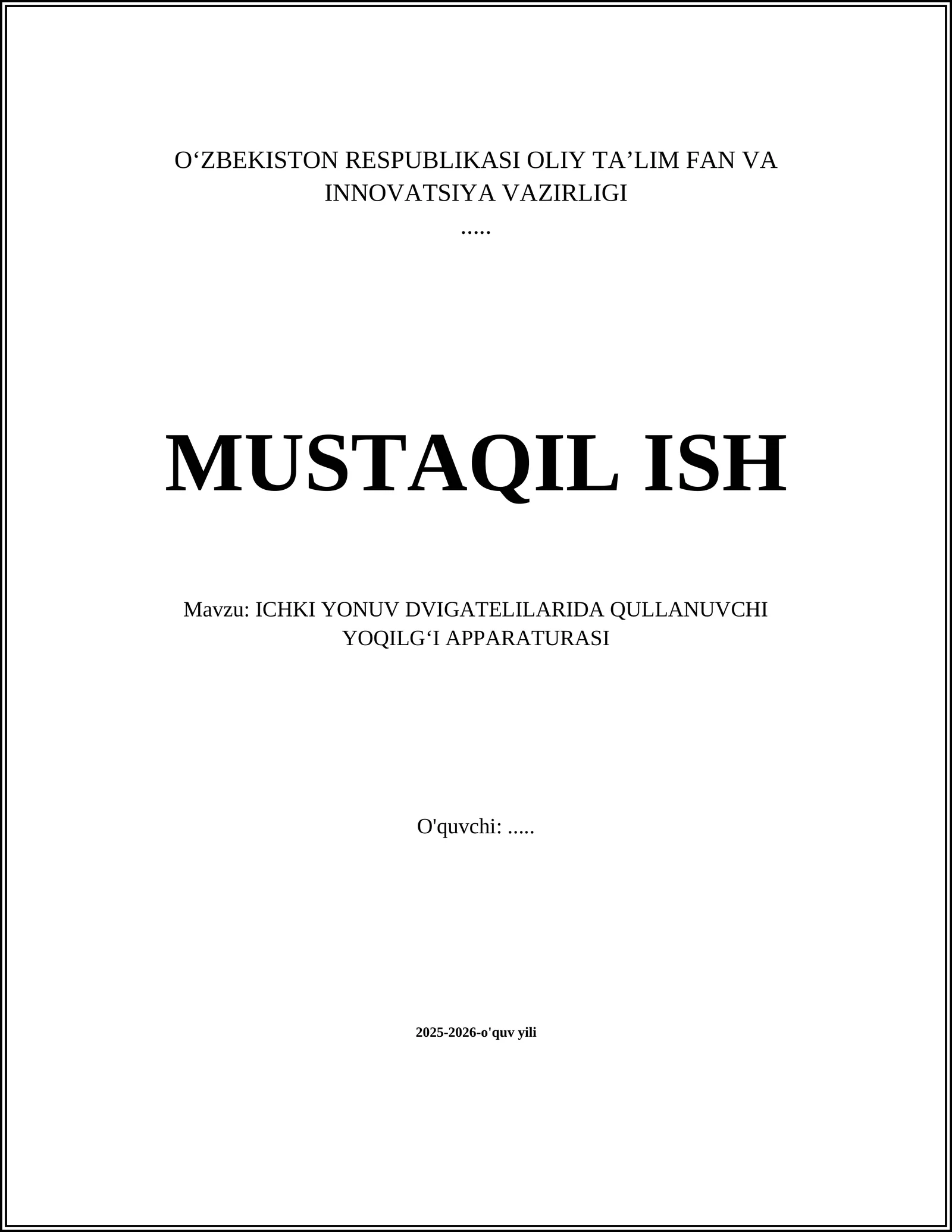 ICHKI YONUV DVIGATELILARIDA QULLANUVCHI YOQILGʻI APPARATURASI