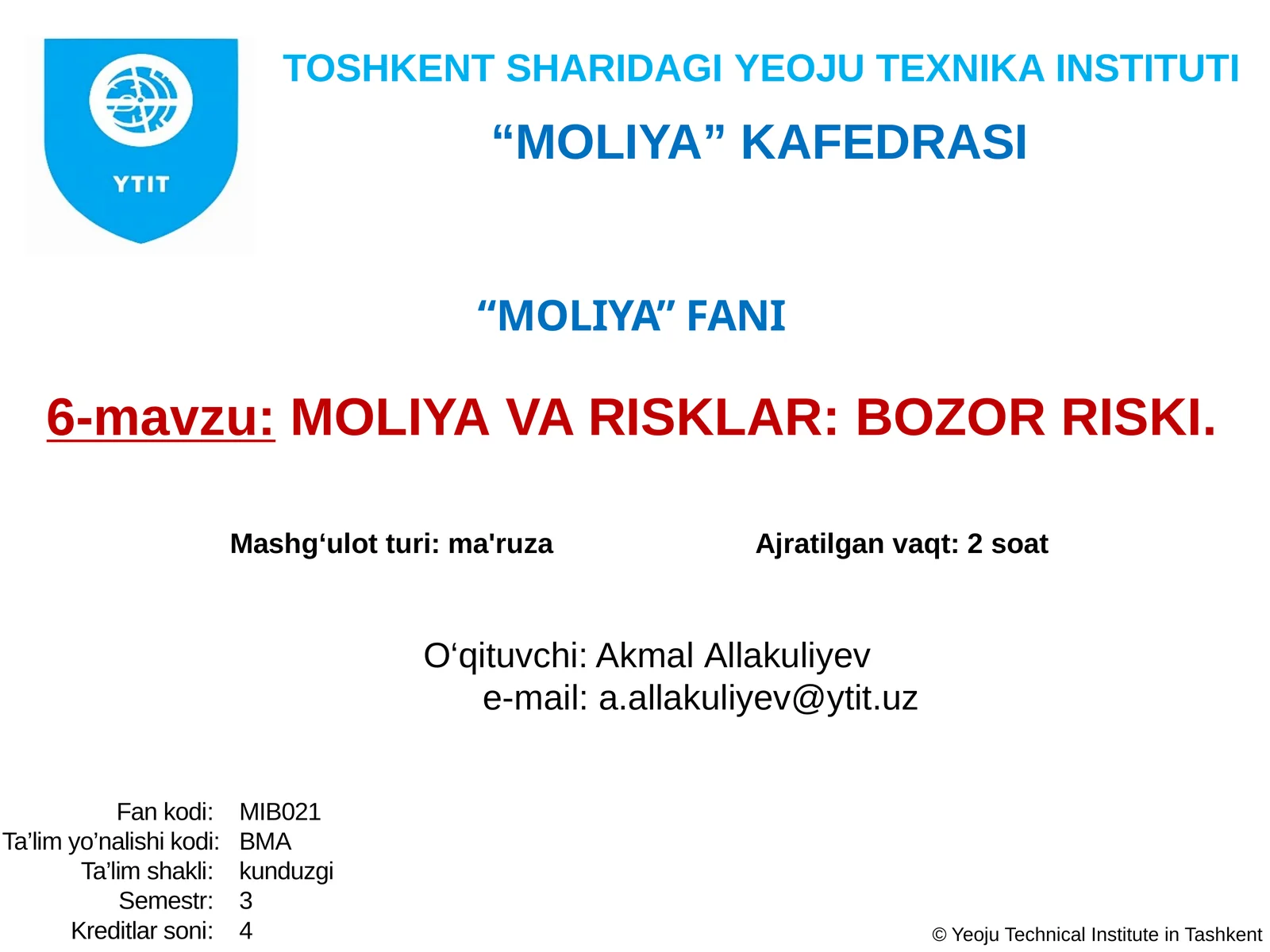MOLIYAVARISKLAR: BOZOR RISKI