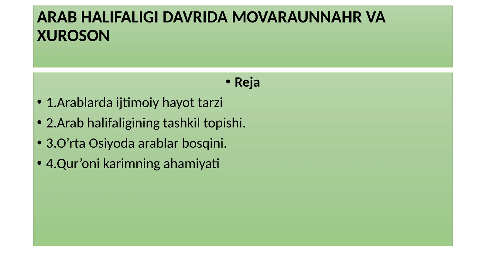 ARAB HALIFALIGI DAVRIDA MOVARAUNNAHR VA XUROSON