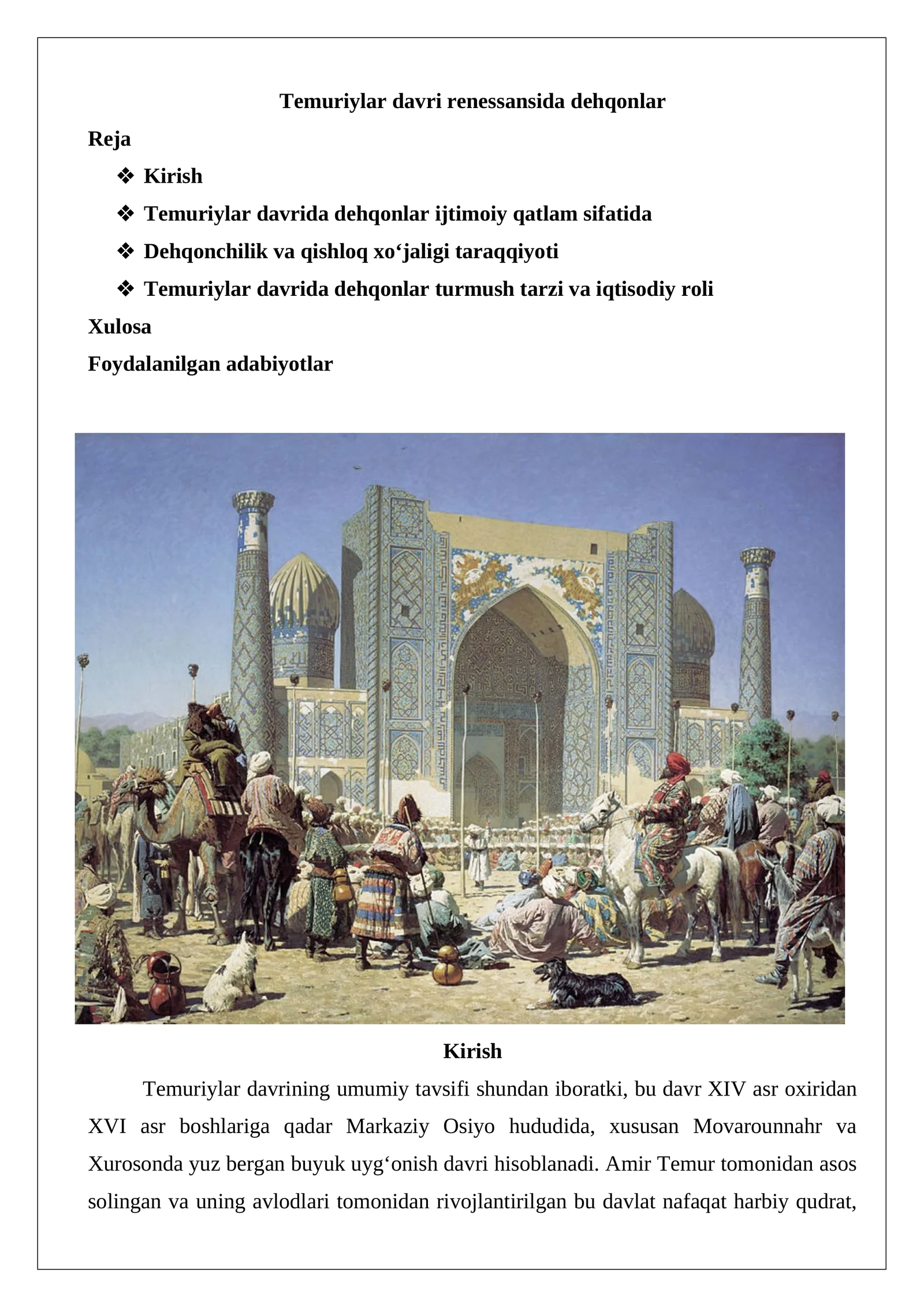 Temuriylar davri renessansida dehqonlar