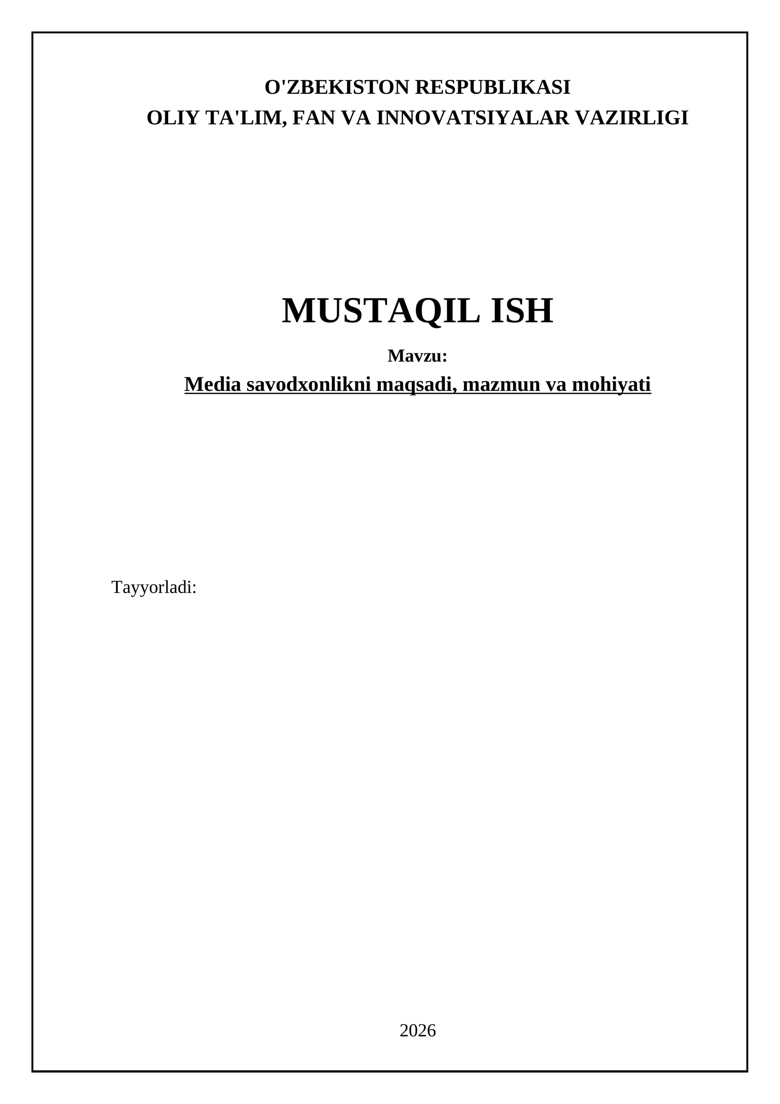 Media savodxonlikni maqsadi, mazmun va mohiyati