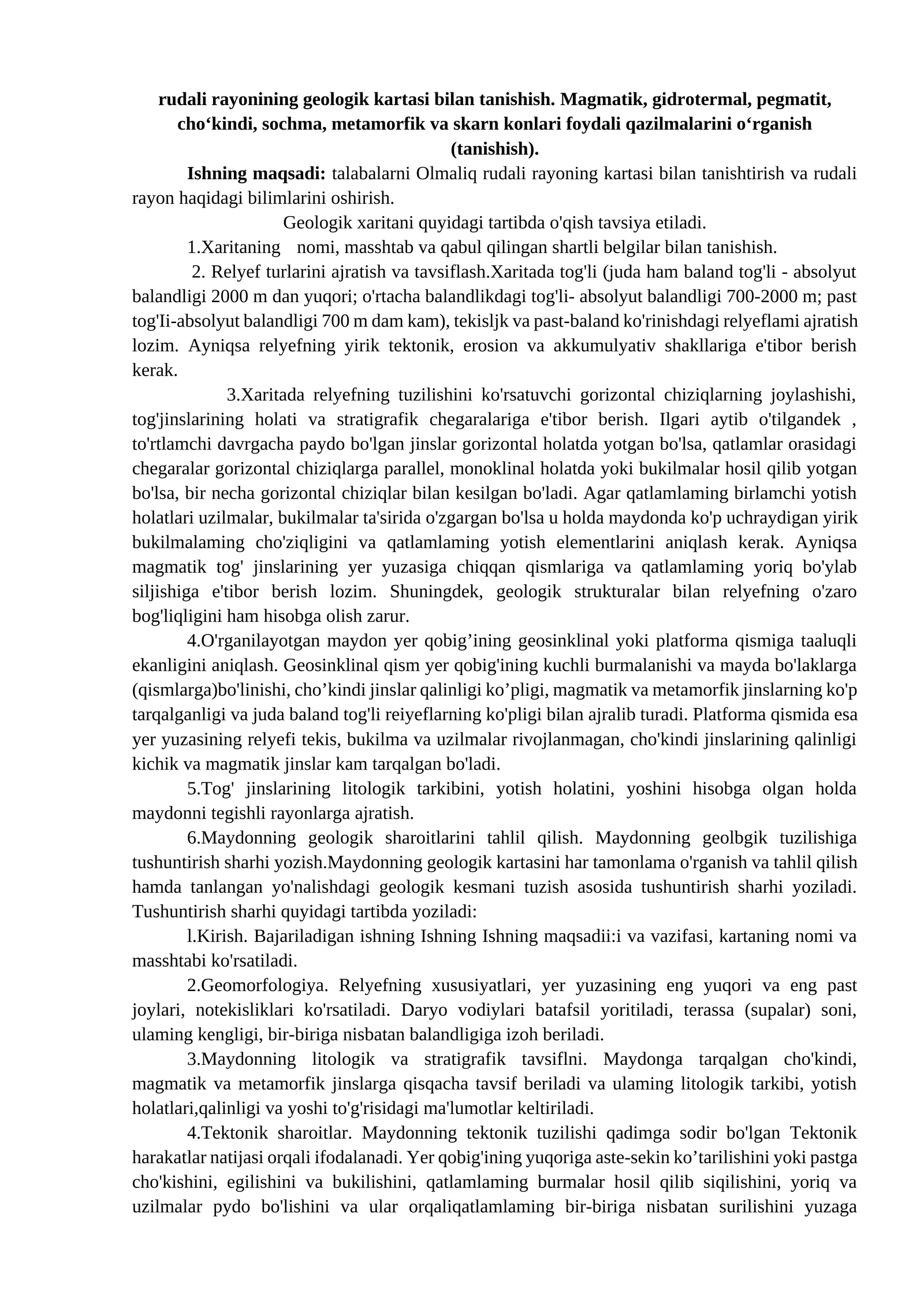 Rudali rayonining geologik kartasi bilan tanishish