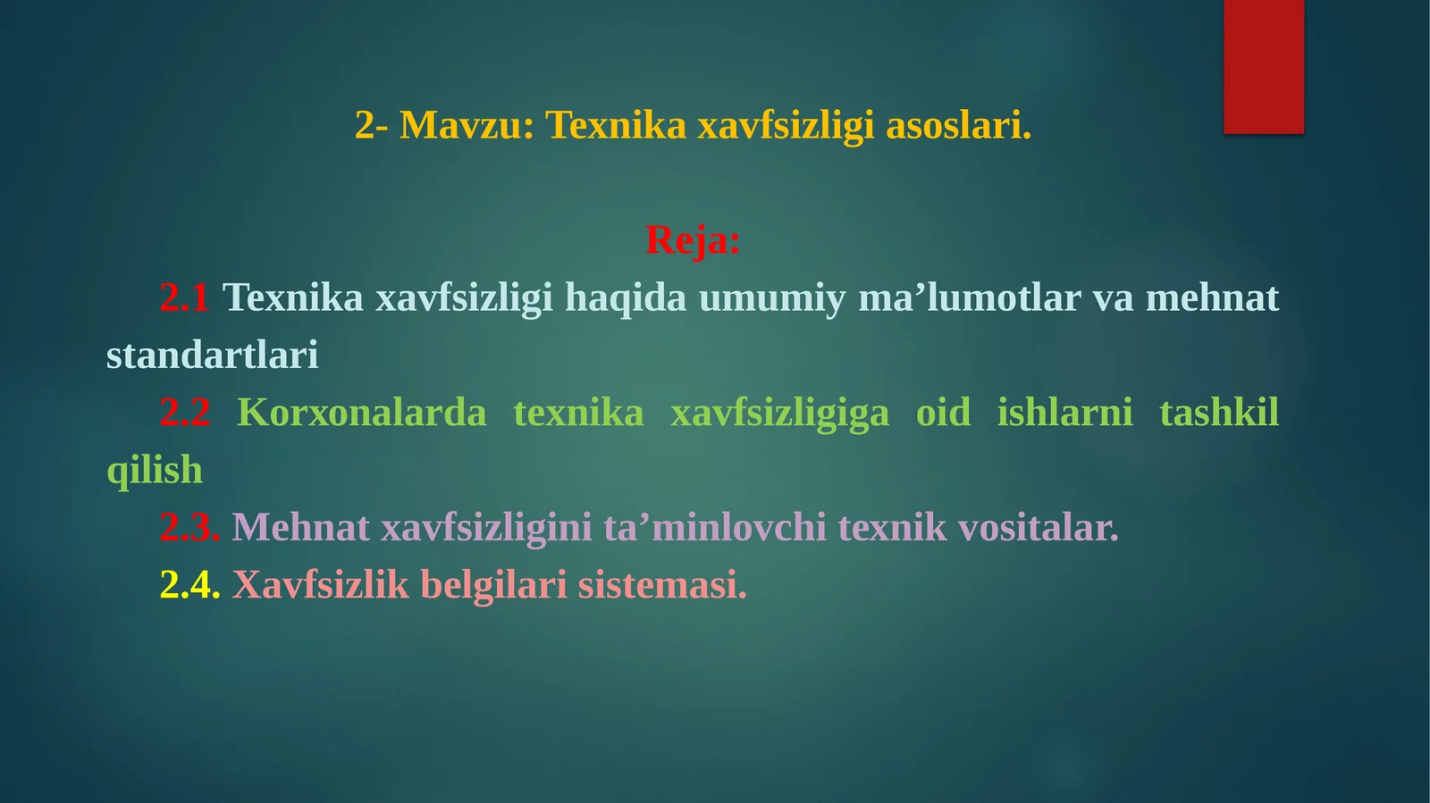 Texnika xavfsizligi asoslari