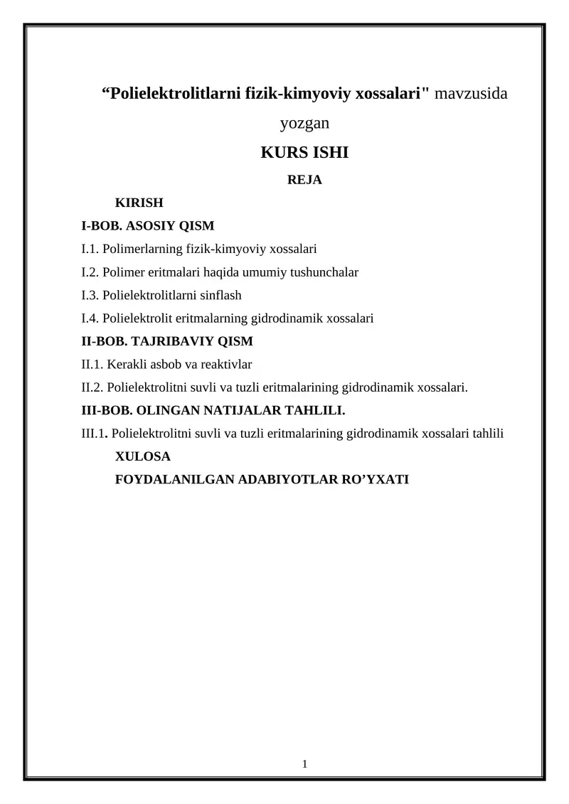 Polielektrolitlarni fizik-kimyoviy xossalari