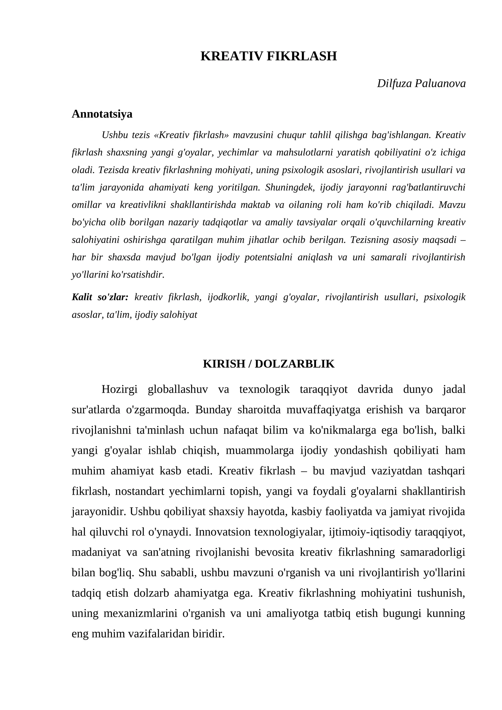 KREATIV FIKRLASH