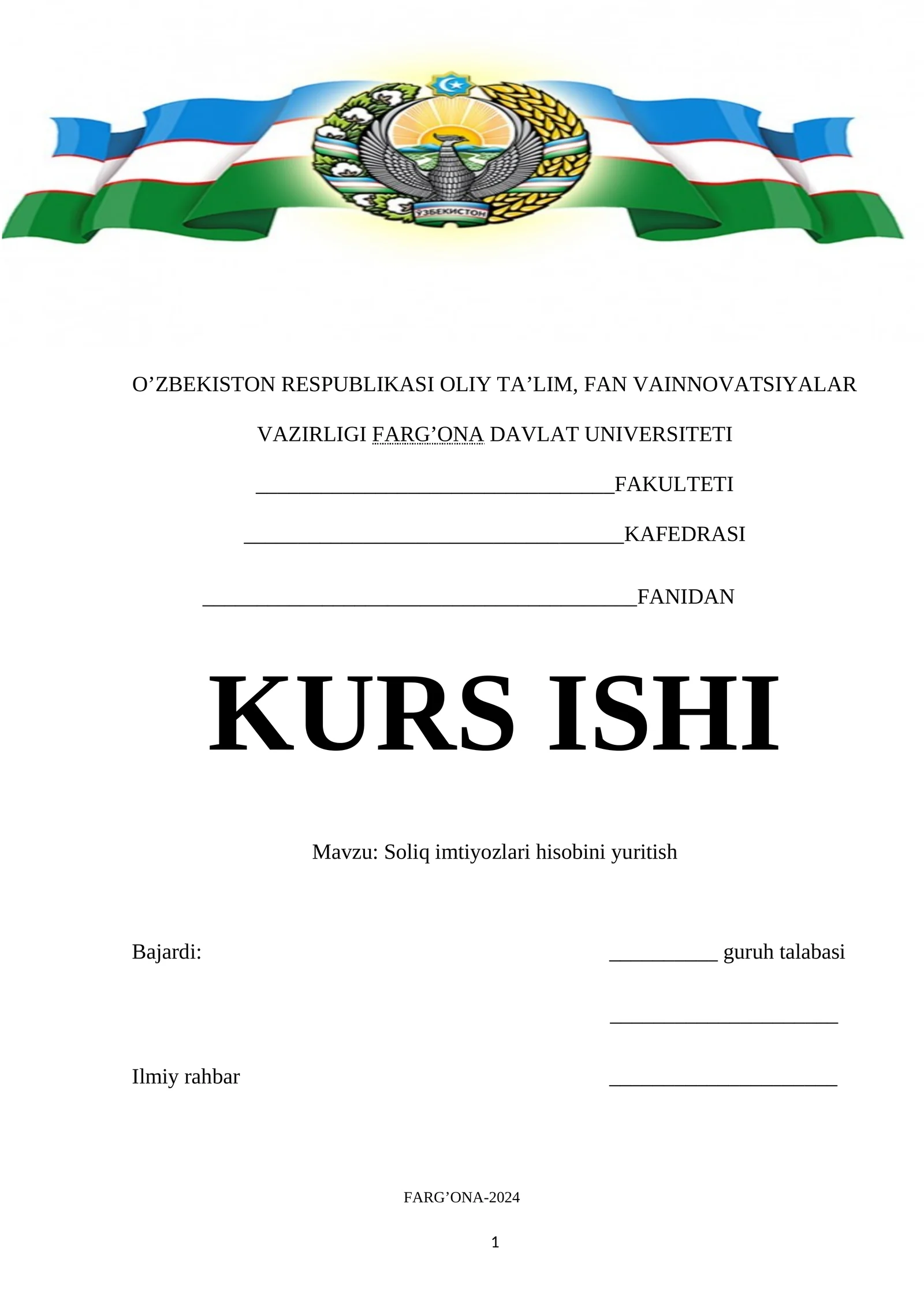 Soliq imtiyozlari hisobini yuritish kurs ishi