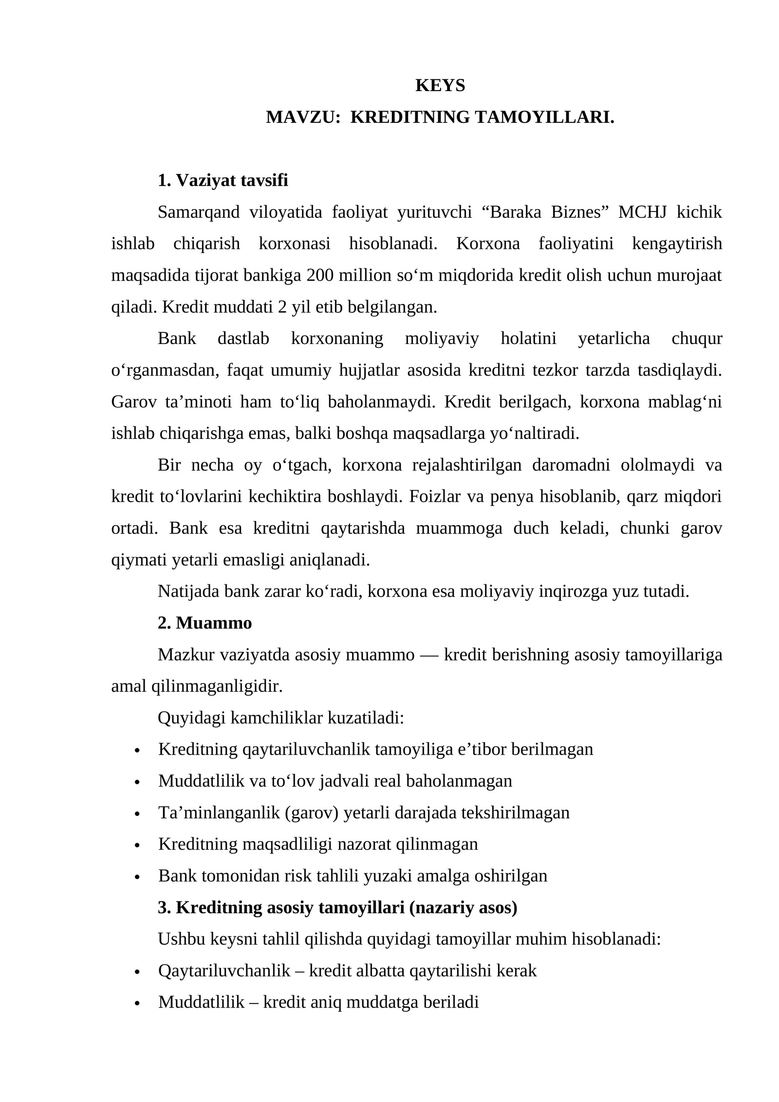 KREDITNING TAMOYILLARI.