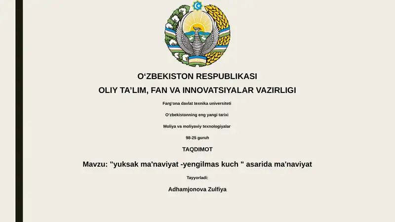 "yuksak ma'naviyat -yengilmas kuch " asarida ma'naviyat