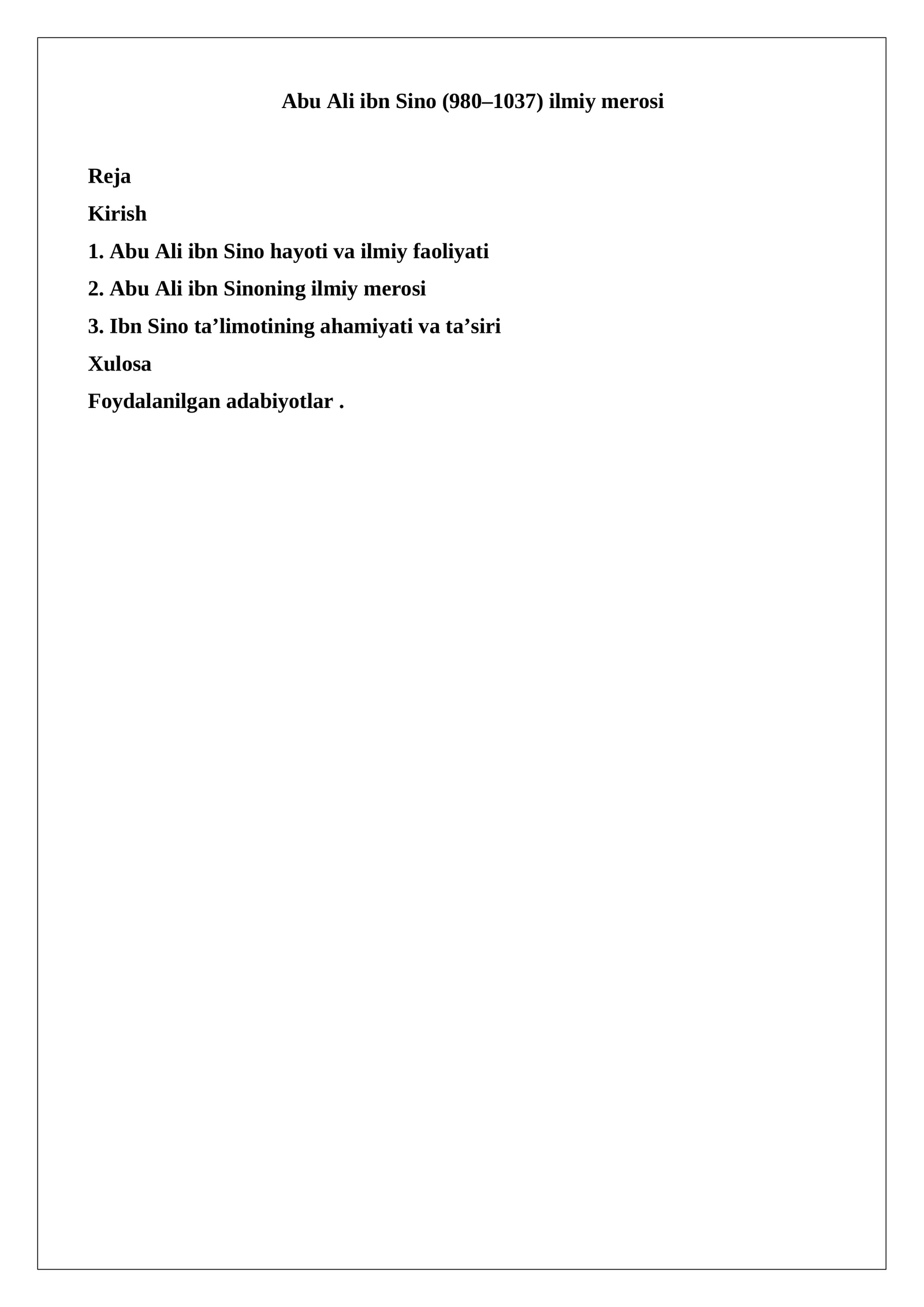 Abu Ali ibn Sino (980–1037) ilmiy merosi