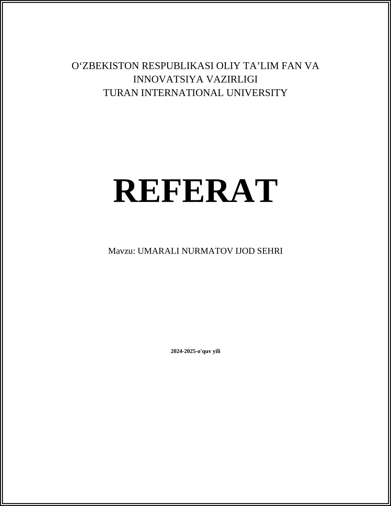 UMARALI NURMATOV IJOD SEHRI