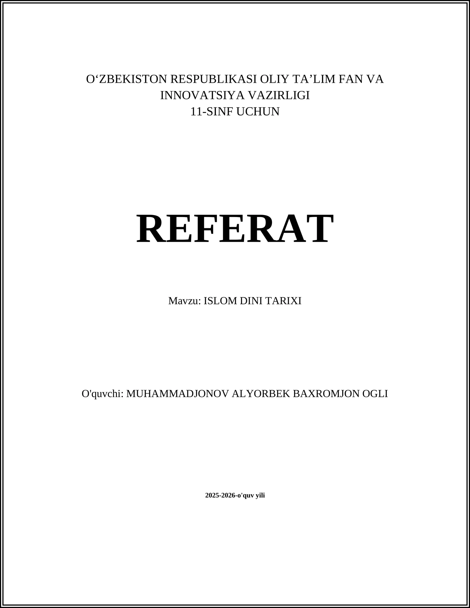 ISLOM DINI TARIXI REFERAT