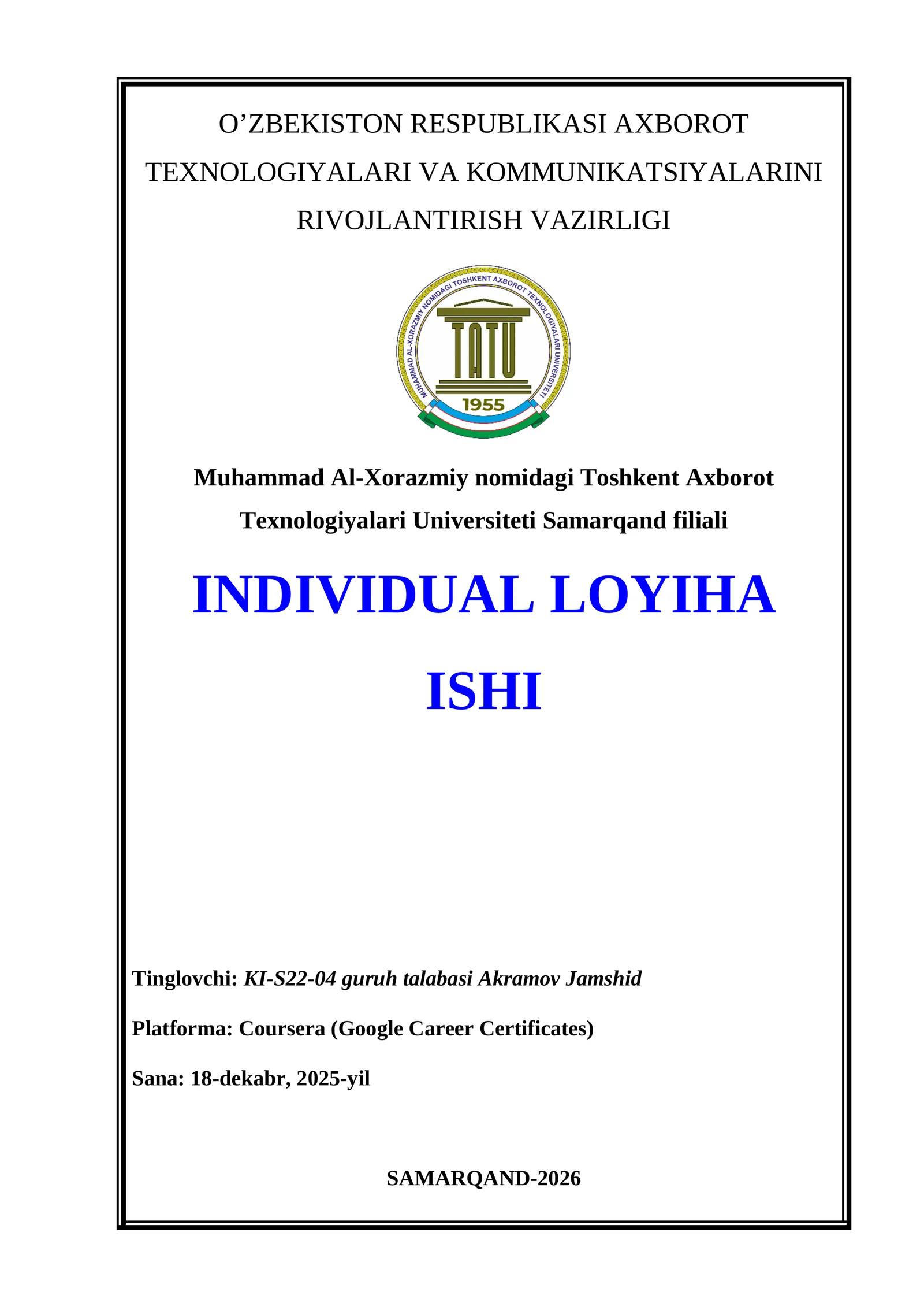 SYSTEM ADMINISTRATION AND IT INFRASTRUCTURE SERVICES CERTIFICATE’NI OLISH JARAYONI