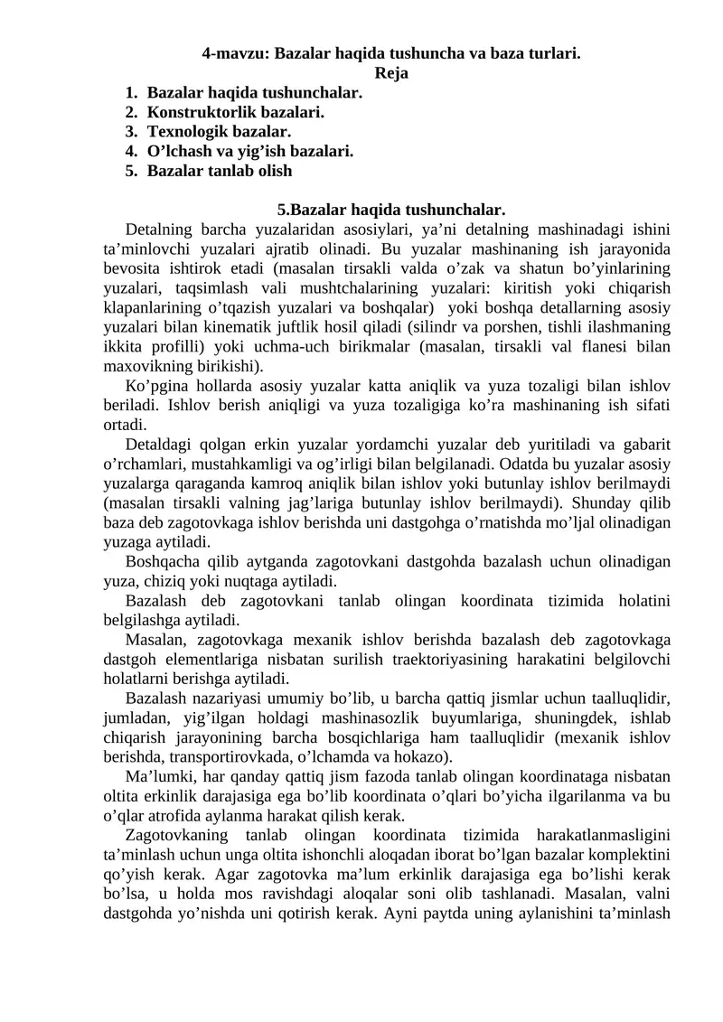 Bazalar haqida tushuncha va baza turlari