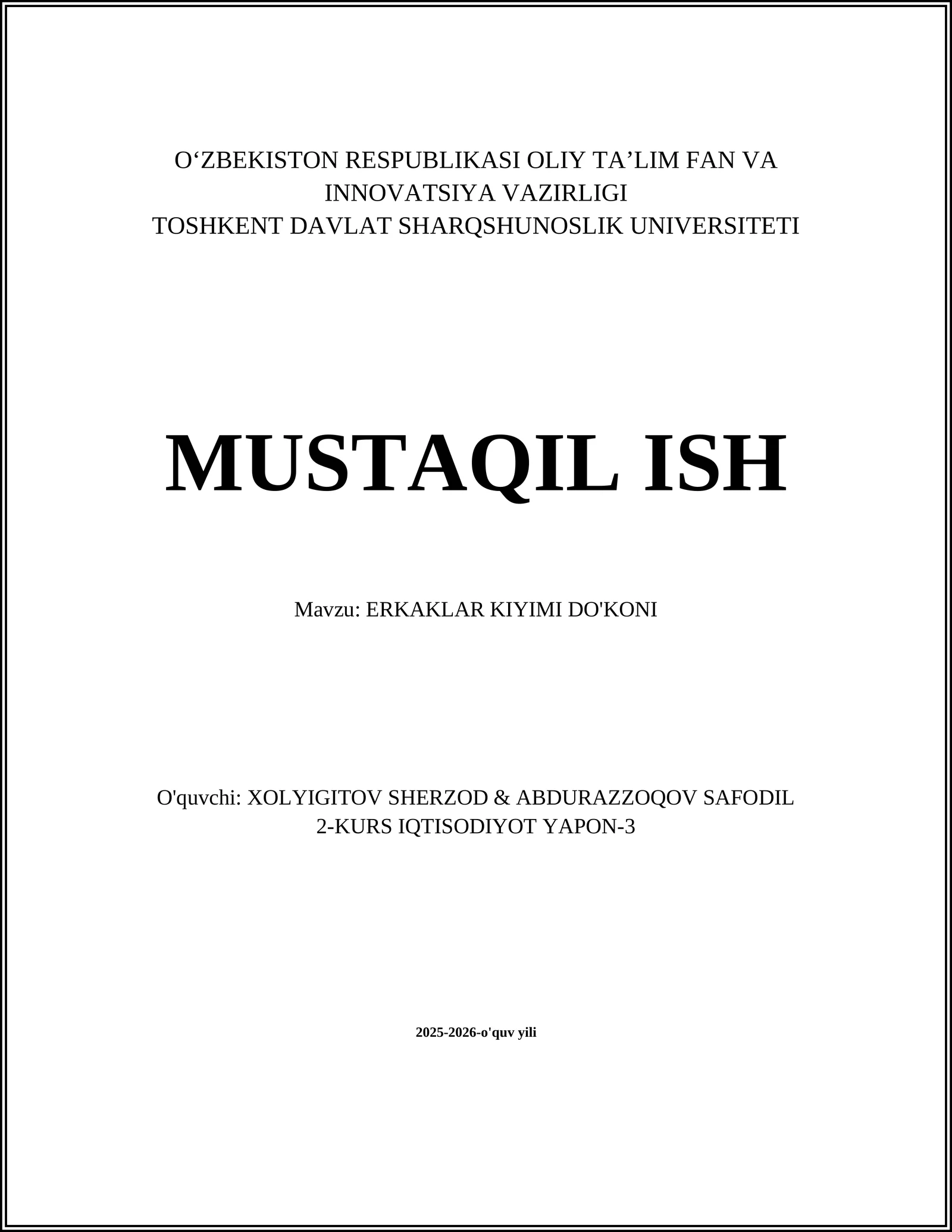 ERKAKLAR KIYIMI DO'KONI