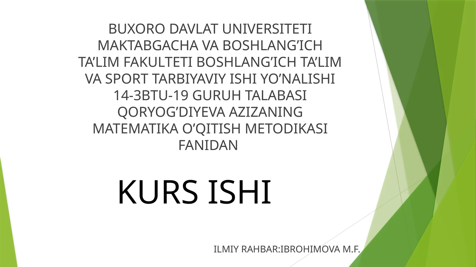 MASALA TURLARI VA ULARNI YECHISH USULLARI