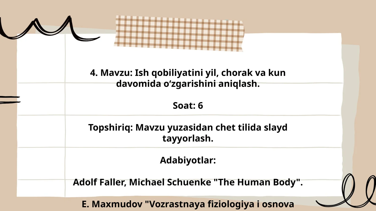 Ish qobiliyatini yil, chorak va kun davomida o‘zgarishini aniqlash