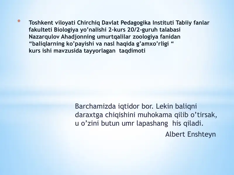 Baliqlar haqida ma'lumotlar