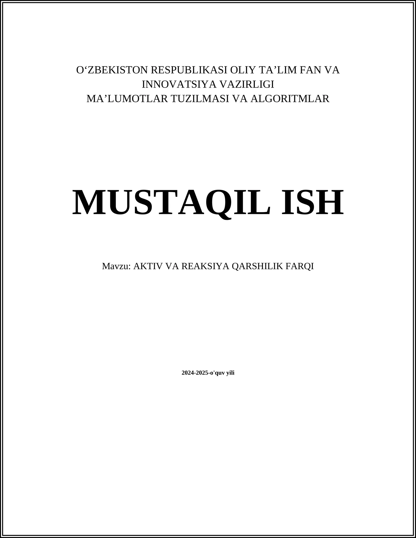 AKTIV VA REAKSIYA QARSHILIK FARQI