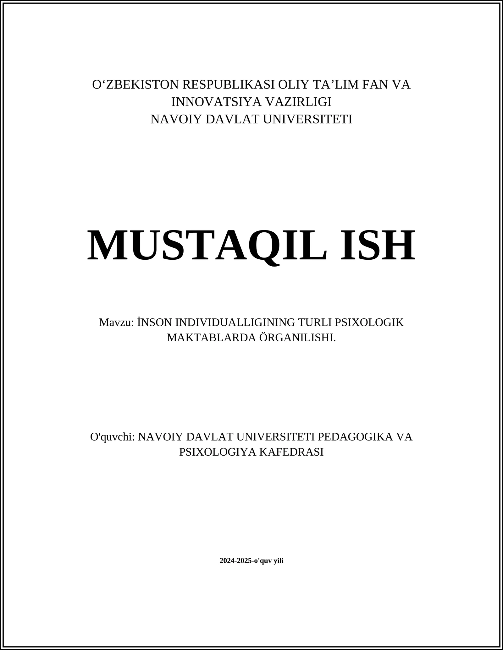 İnson Individualigining Turlı Psixologik Maktablarda Oʻrganilishi