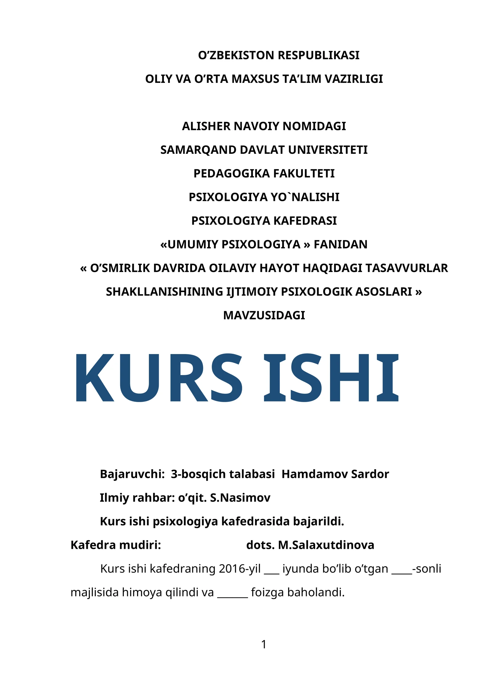 O’SMIRLIK DAVRIDA OILAVIY HAYOT HAQIDAGI TASAVVURLAR SHAKLLANISHINING IJTIMOIY PSIXOLOGIK ASOSLARI
