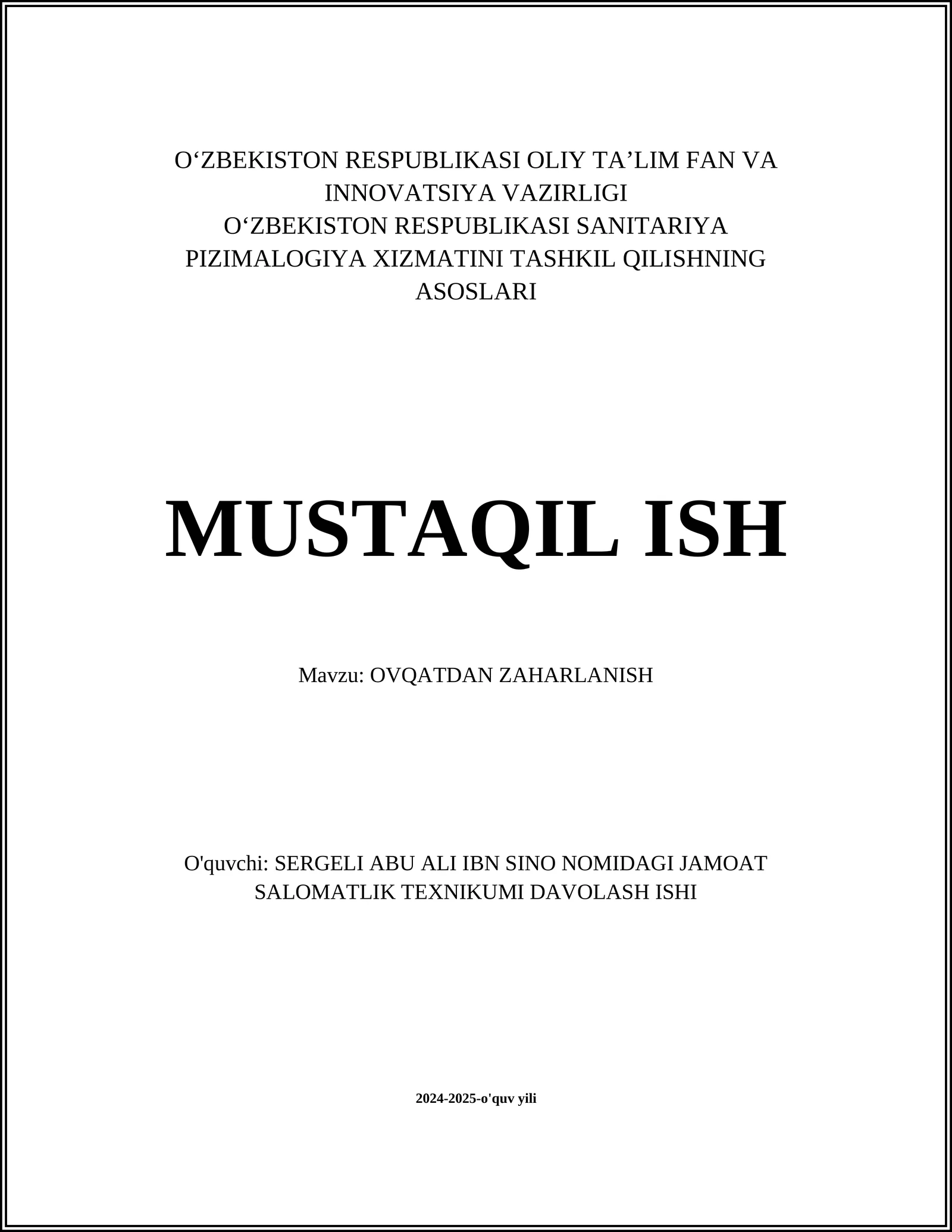 OVQATDAN ZAHARLANISH