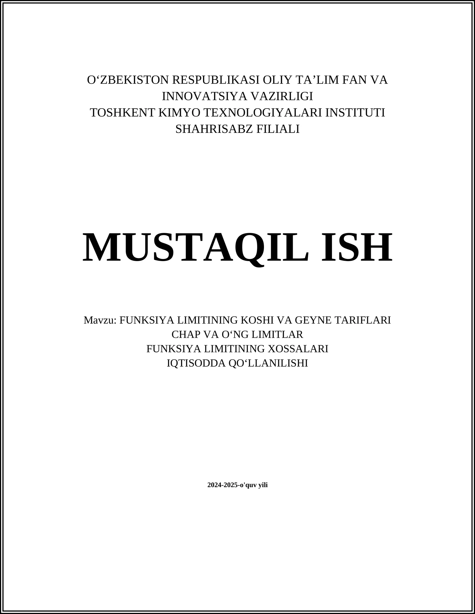FUNKSIYA LIMITINING KOSHI VA GEYNE TARIFLARI CHAP VA OʻNG LIMITLAR