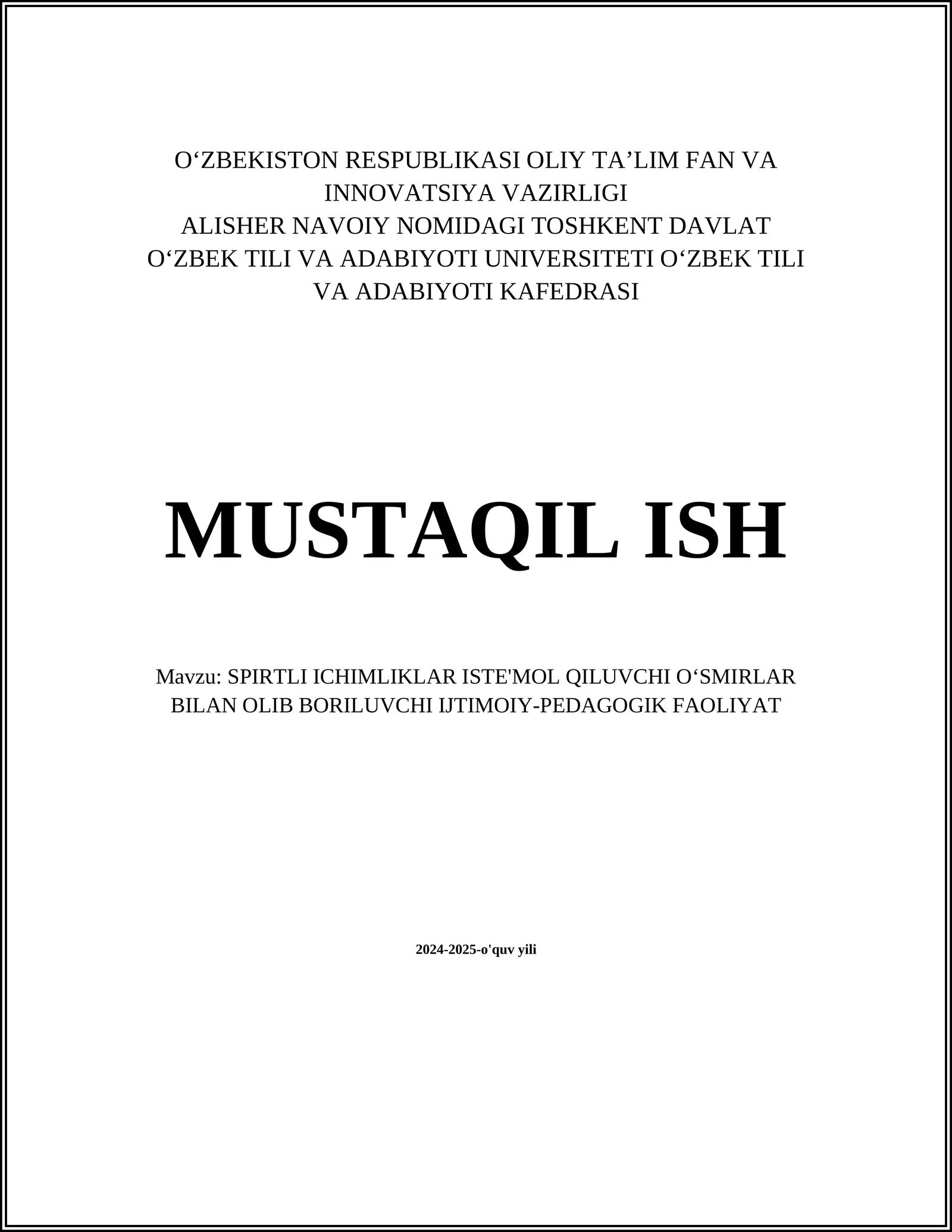 OʻZBEKISTON RESPUBLIKASI OLIY TA’LIM FAN VA INNOVATSIYA VAZIRLIGI