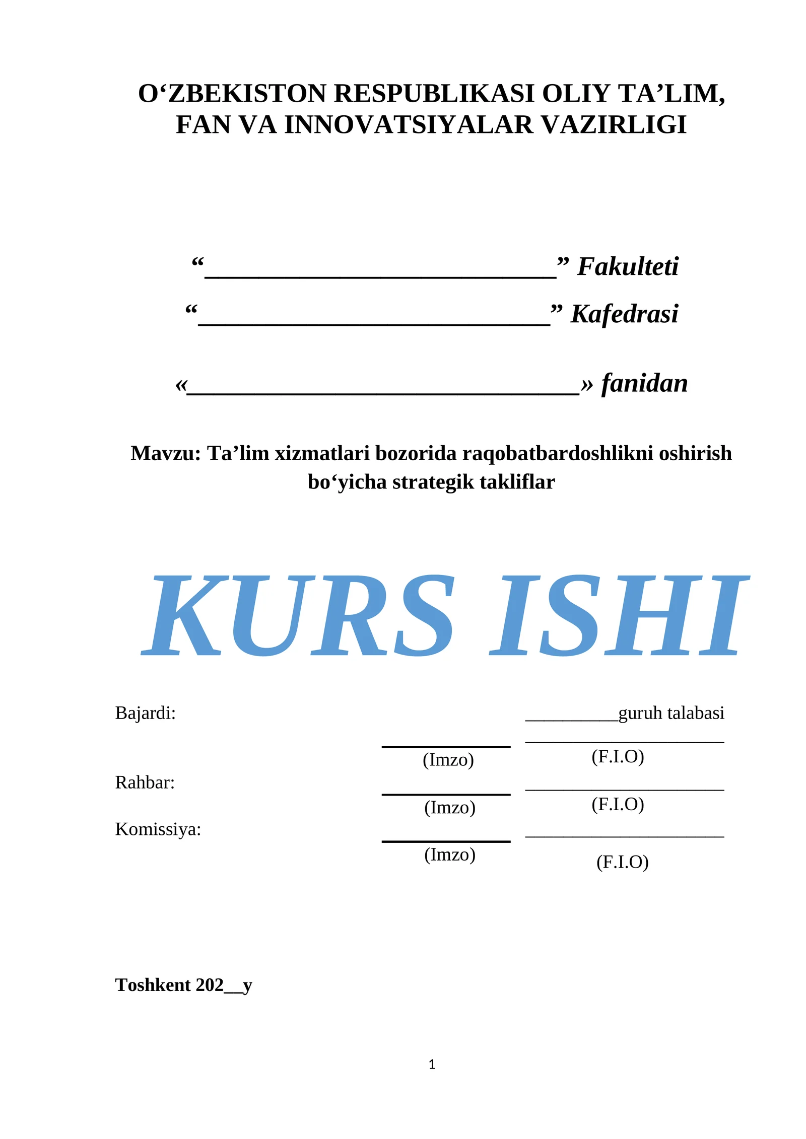 Ta’lim xizmatlari bozorida raqobatbardoshlikni oshirish bo‘yicha strategik takliflar