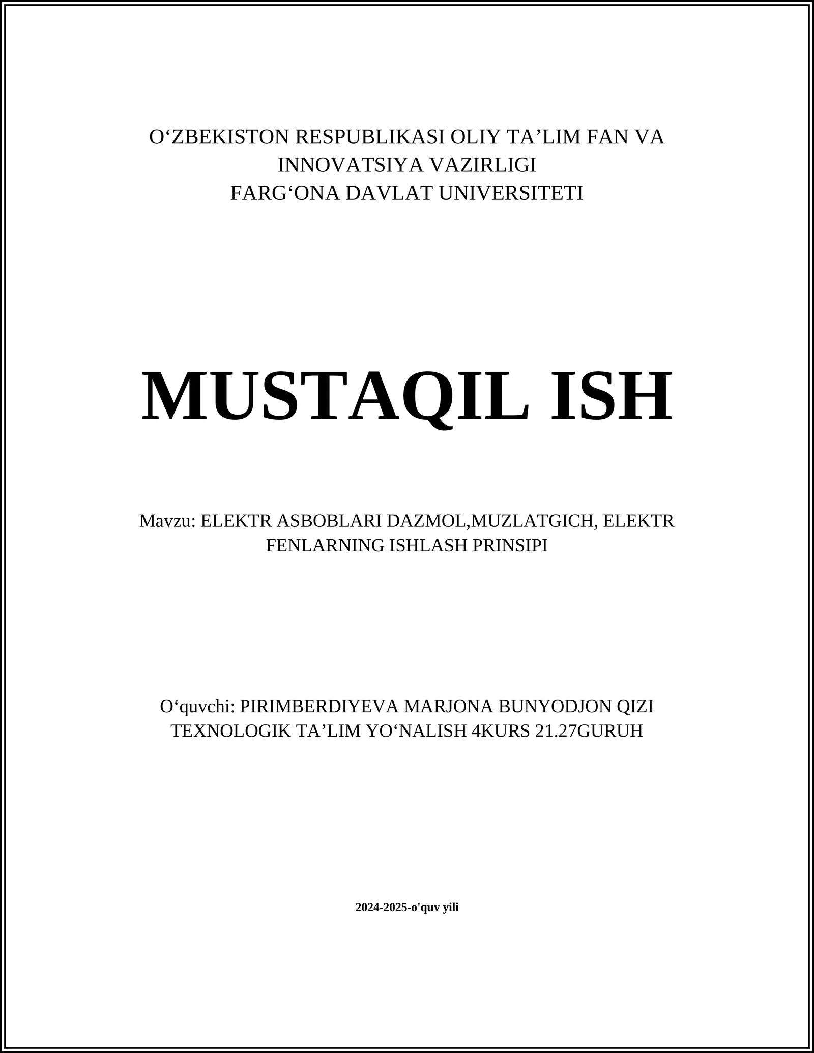 ELEKTR ASBOBLARI DAZMOL,MUZLATGICH, ELEKTR FENLARNING ISHLASH PRINSIPI