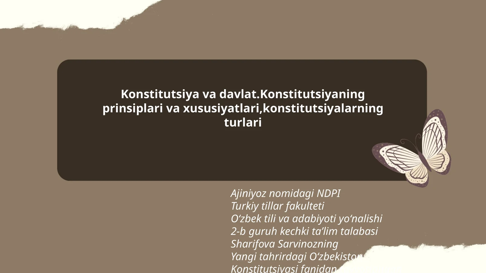 Yangi tahrirdagi Oʻzbekiston Konstitutsiyasi fanidan tayyorlangan taqdimoti