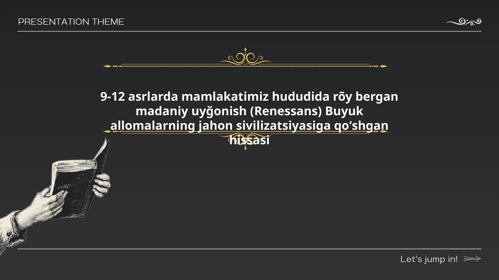 9-12 asrlarda mamlakatimiz hududida rõy bergan madaniy uyğonish (Renessans) Buyuk allomalarning jahon sivilizatsiyasiga qoʻshgan hissasi