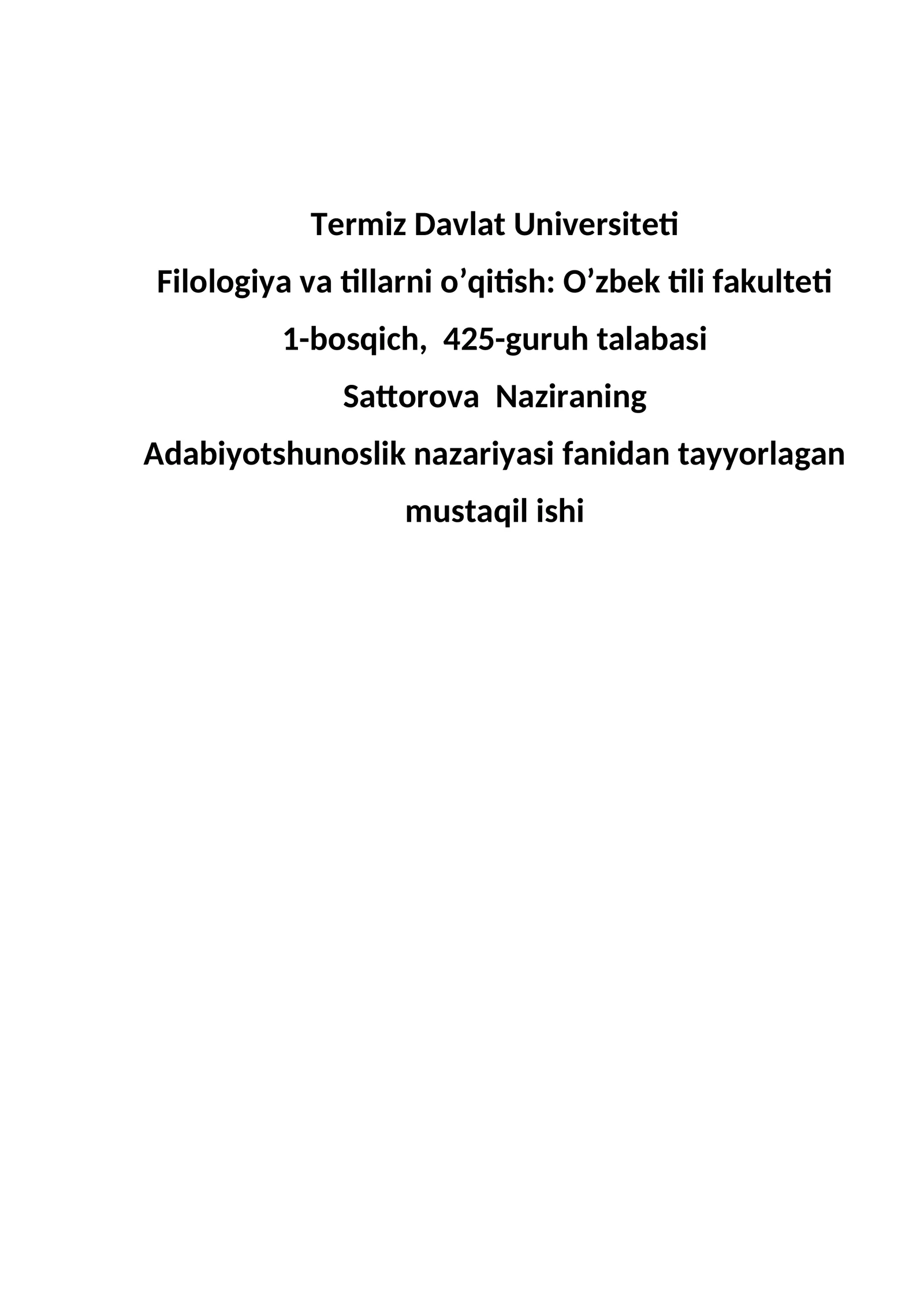 Filologiya va tillarni o’qitish: O’zbek tili fakulteti