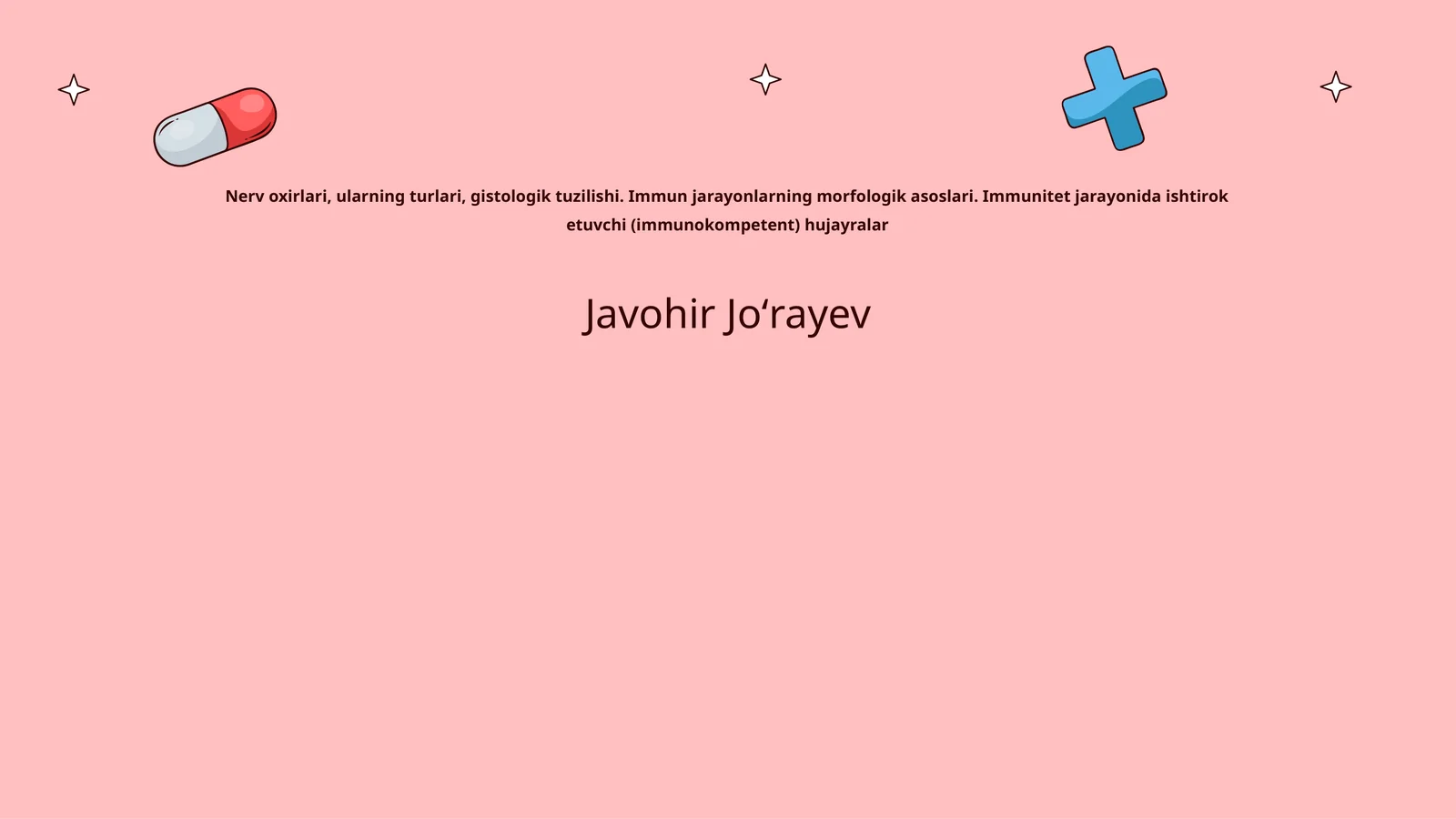 Nerv oxirlari, ularning turlari, gistologik tuzilishi. Immun jarayonlarning morfologik asoslari. Immunitet jarayonida ishtirok etuvchi (immunokompetent) hujayralar