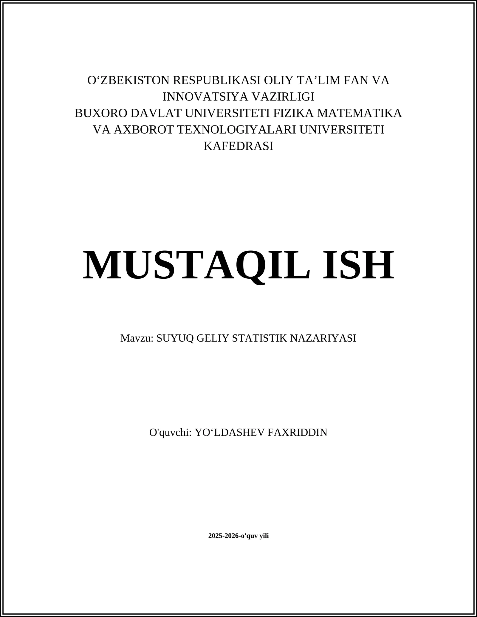 SUYUQ GELIY STATISTIK NAZARIYASI