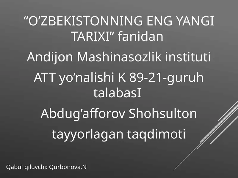 O’ZBEKISTONNING ENG YANGI TARIXI
