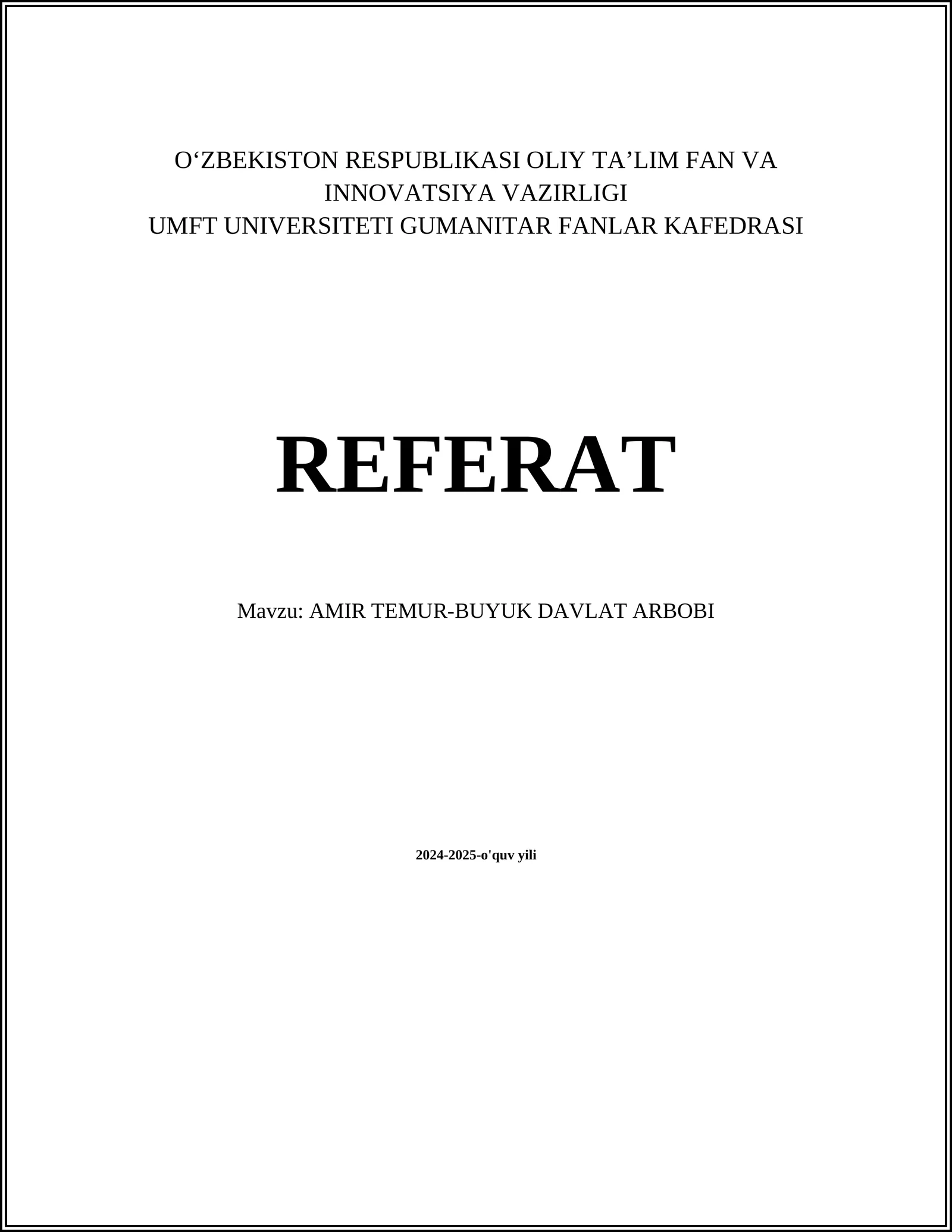 AMIR TEMUR-BUYUK DAVLAT ARBOBI