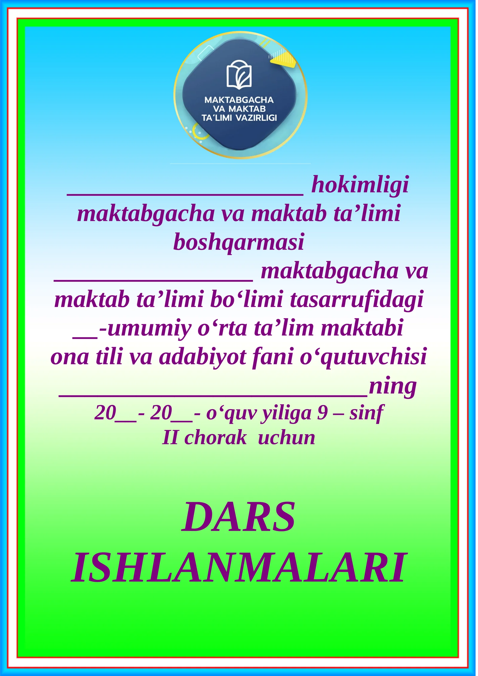 9-sinf adabiyot fani II chorak taqvimiy mavzu rejasi
