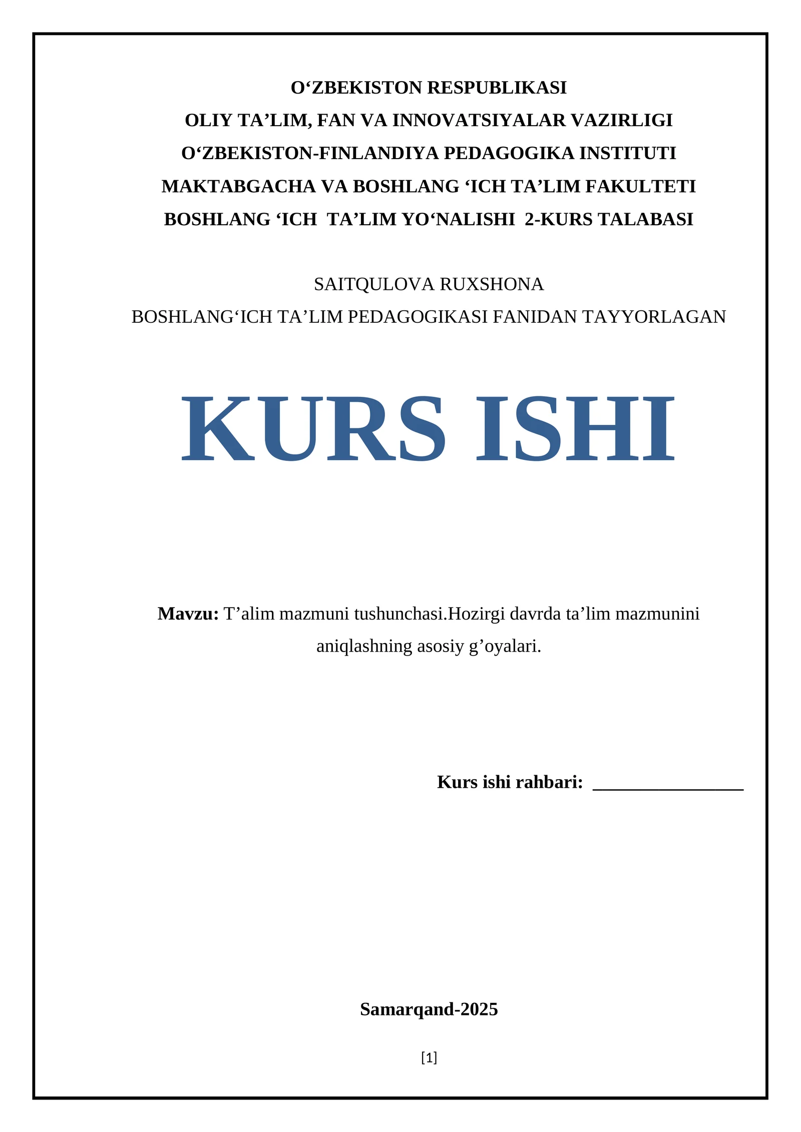T’alim mazmuni tushunchasi
